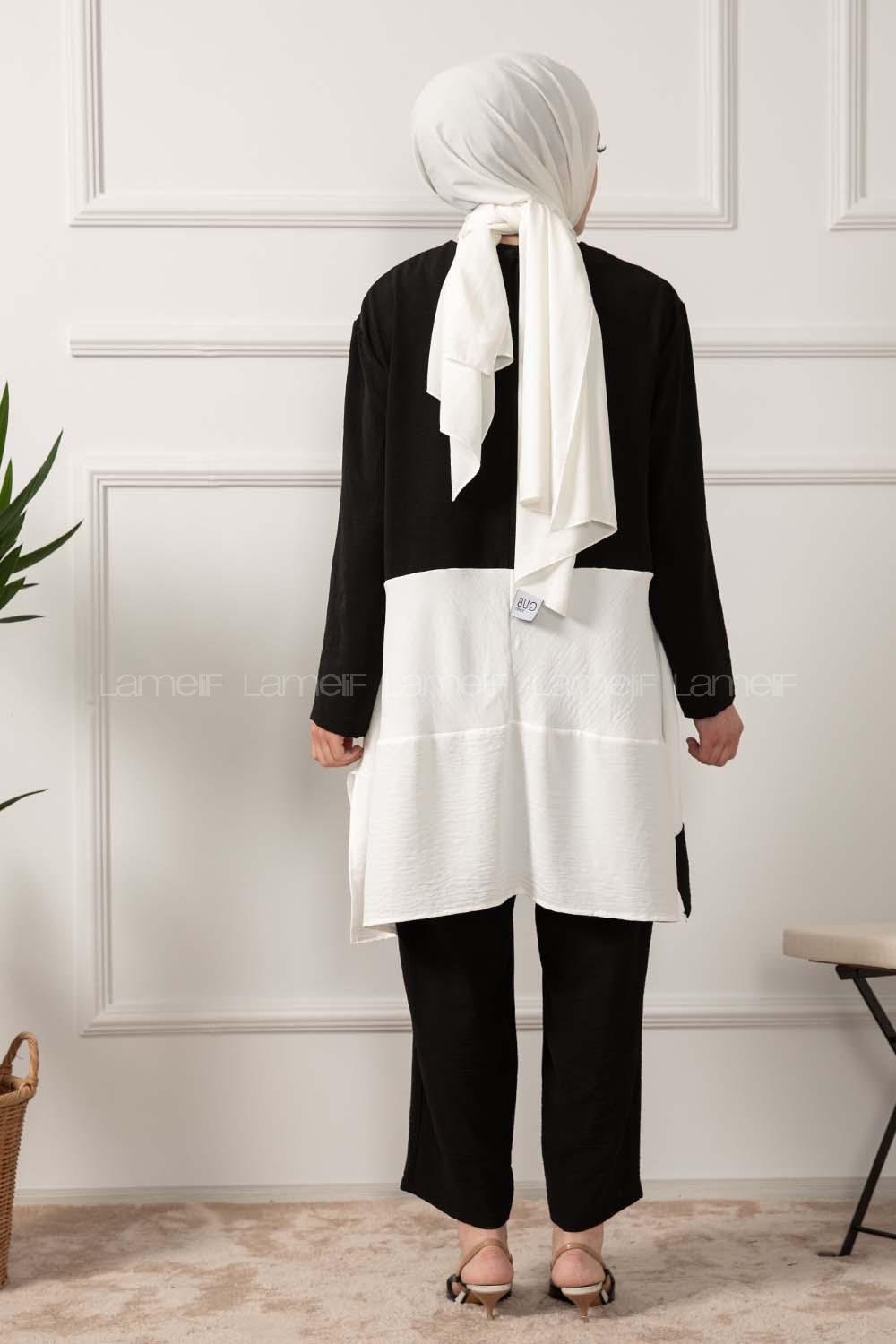 Modalamelif Renk Garnili İkili Takım Siyah