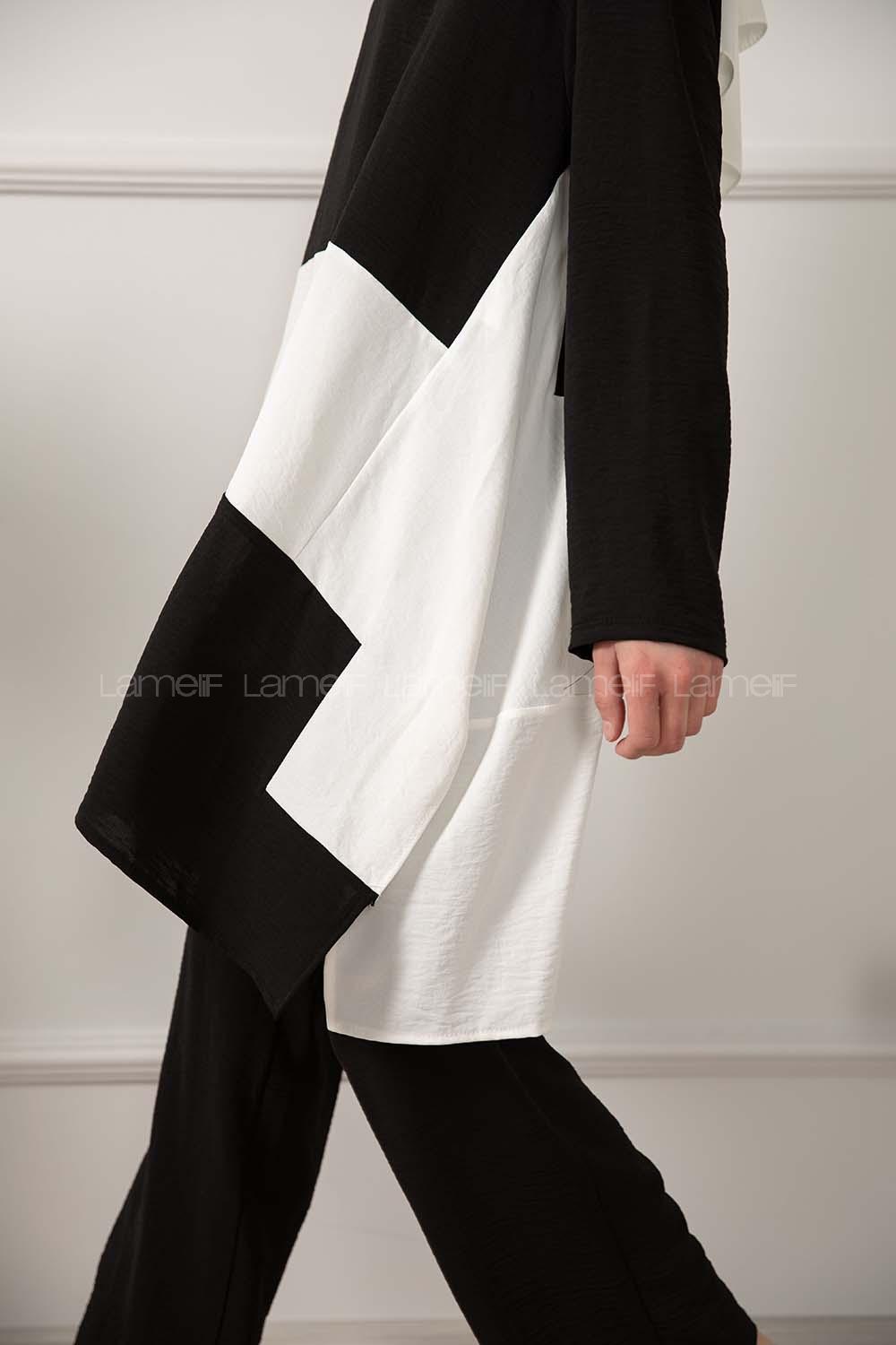 Modalamelif Renk Garnili İkili Takım Siyah