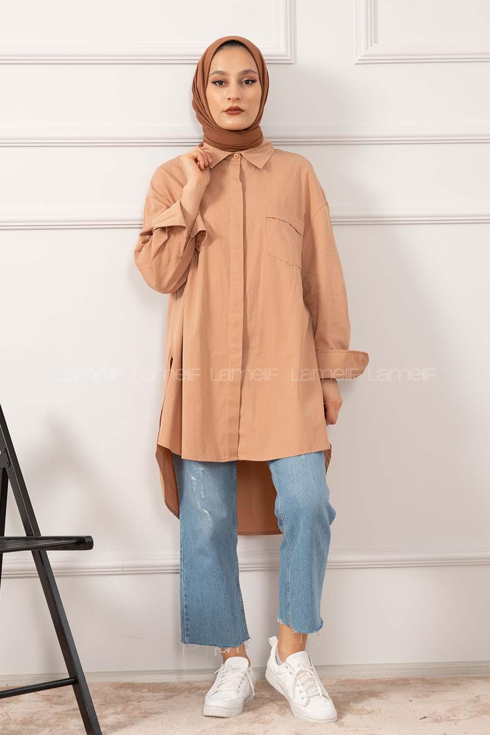 Modalamelif Tek Cepli Salaş Gömlek Sütlü Kahve