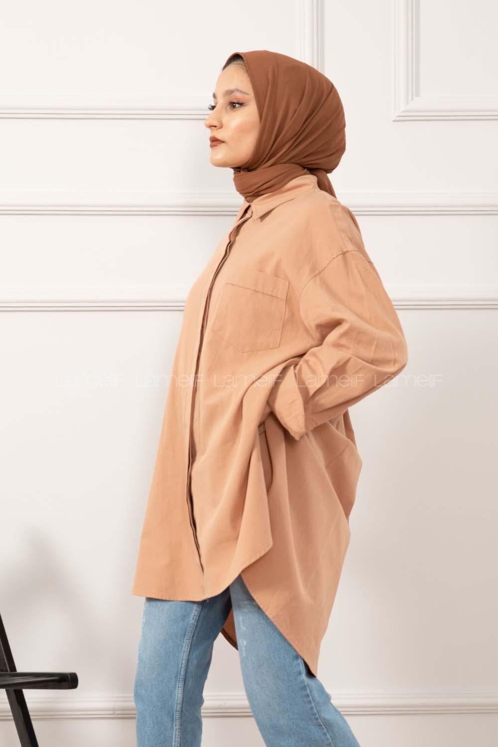 Modalamelif Tek Cepli Salaş Gömlek Sütlü Kahve