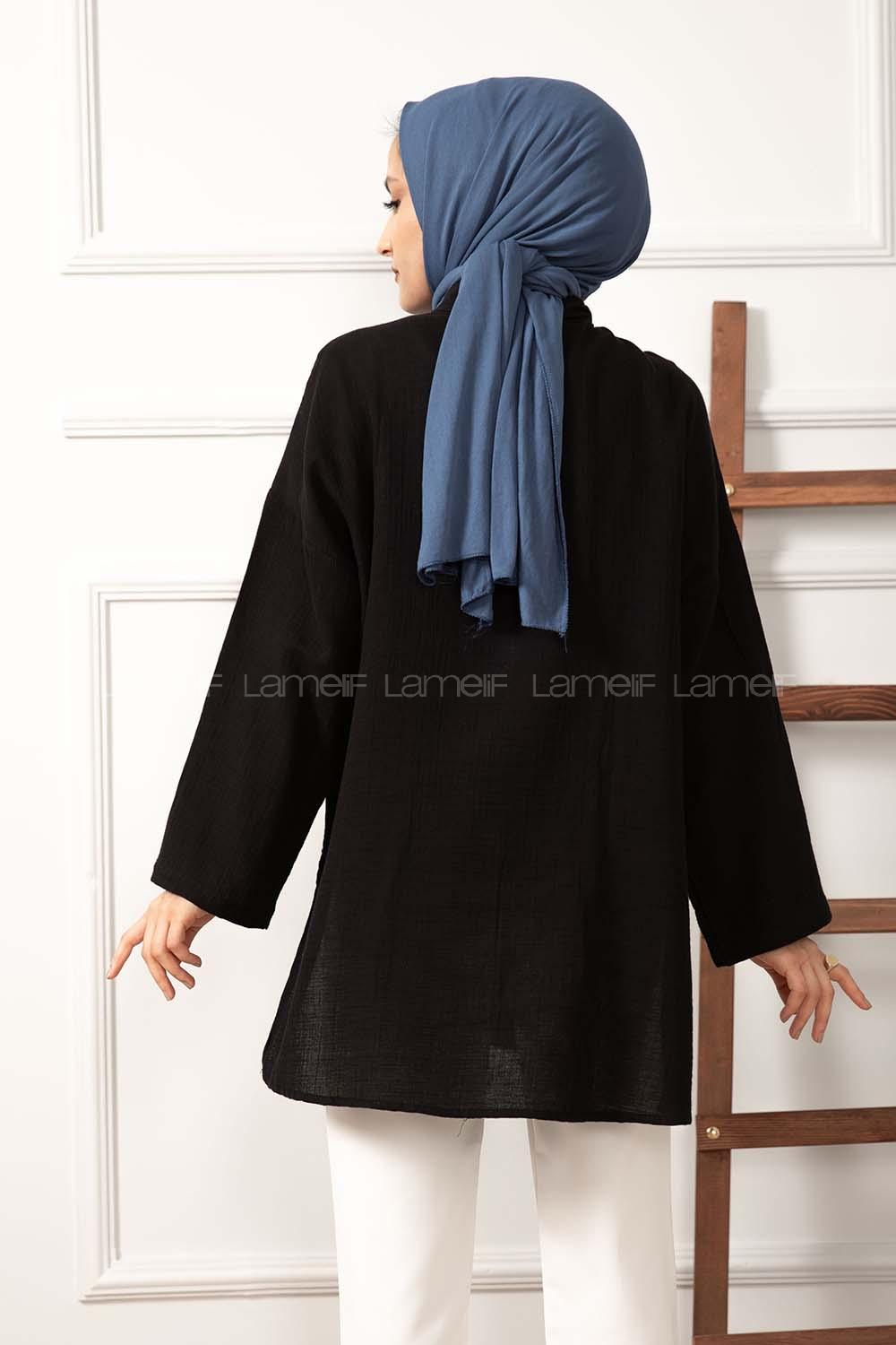 Modalamelif Yan Yırtmaçlı Gömlek Siyah