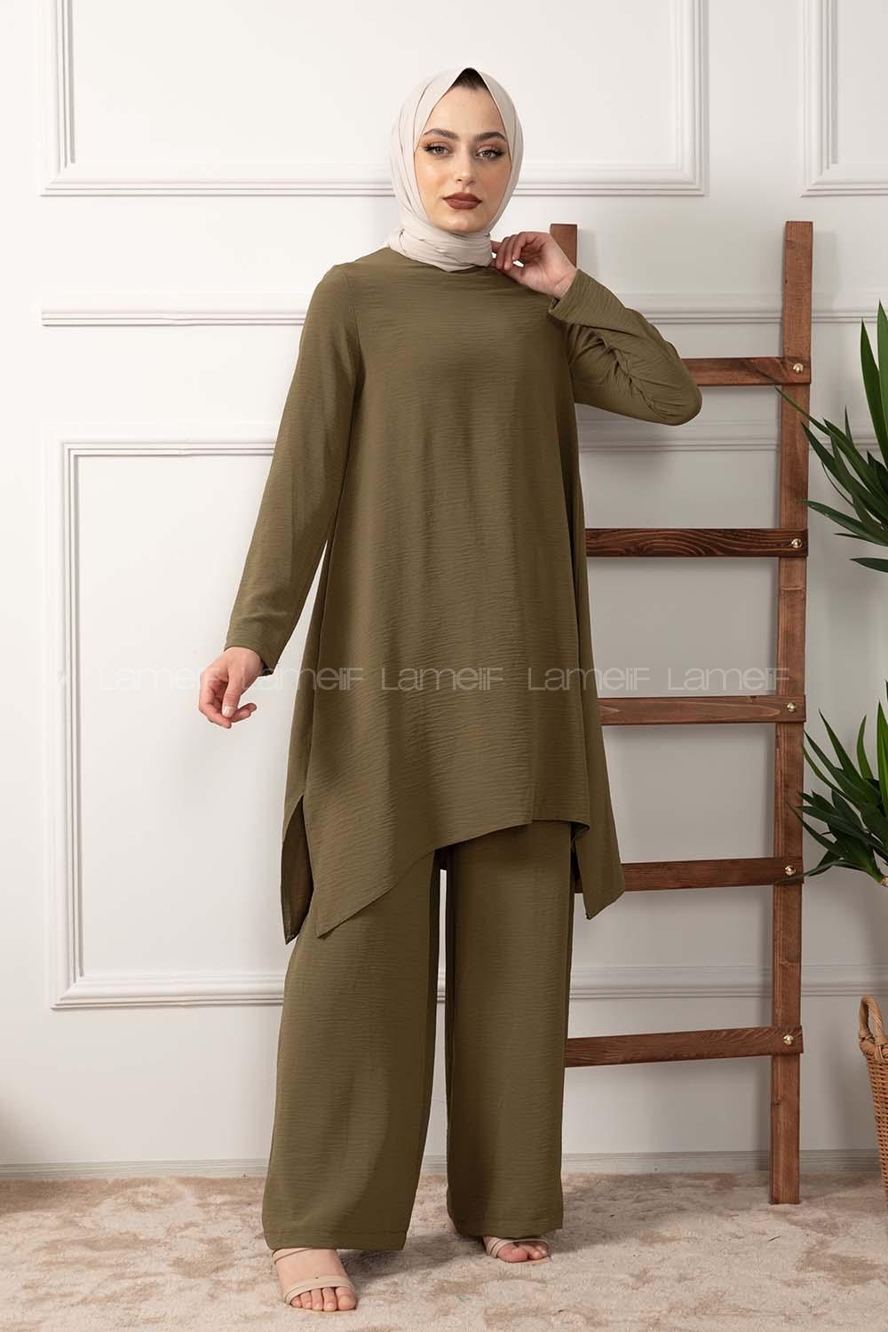 Modalamelif Yan Yırtmaçlı İkili Takım Haki