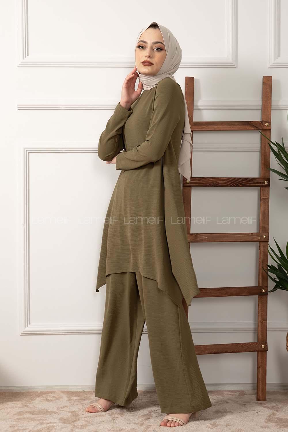 Modalamelif Yan Yırtmaçlı İkili Takım Haki