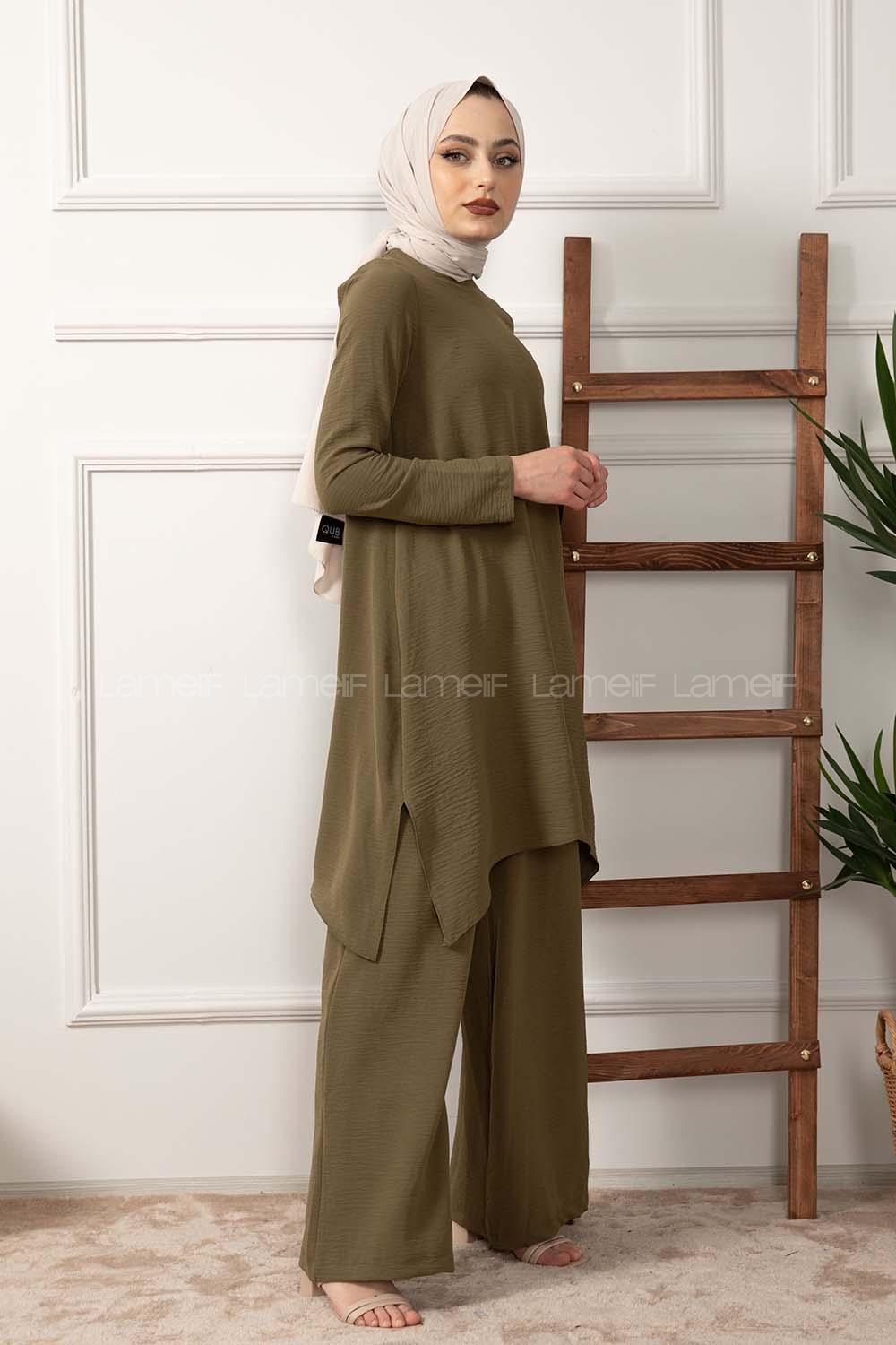 Modalamelif Yan Yırtmaçlı İkili Takım Haki