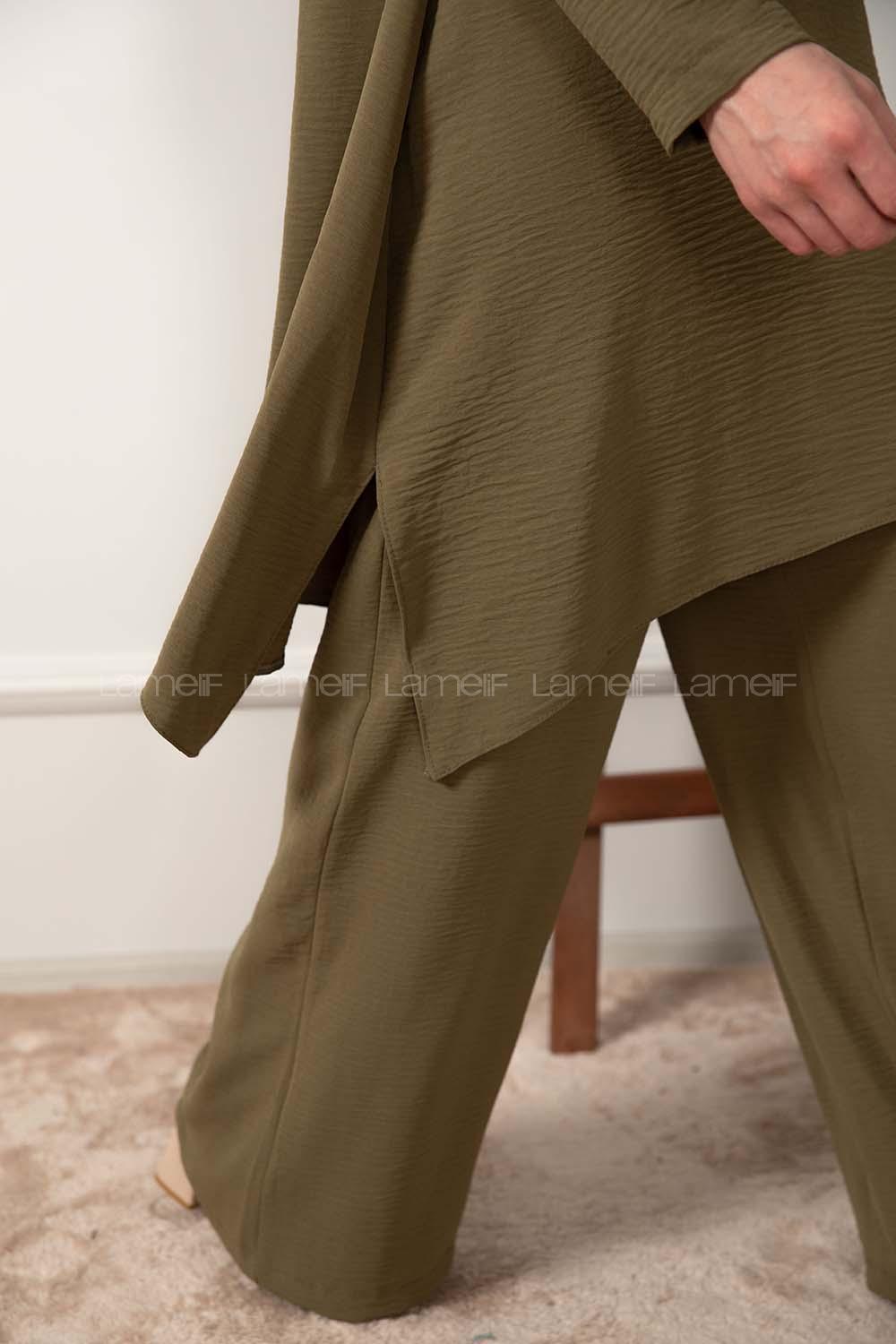 Modalamelif Yan Yırtmaçlı İkili Takım Haki