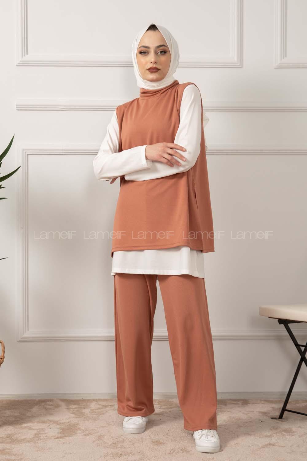 Modalamelif Yarım Balıkçı yaka 3 Lü  Takım Pastel Pudra