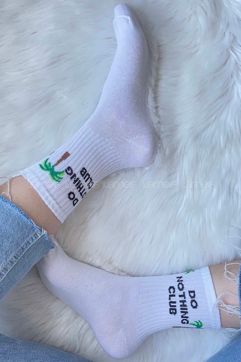 Modalamelif Ağaç Desenli Soket Çorap Beyaz