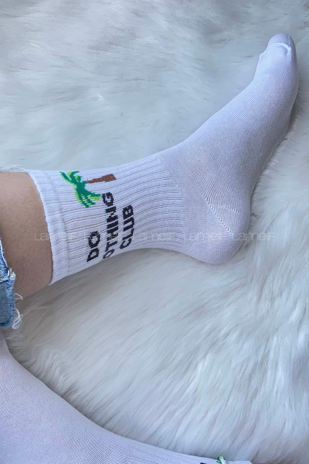 Modalamelif Ağaç Desenli Soket Çorap Beyaz