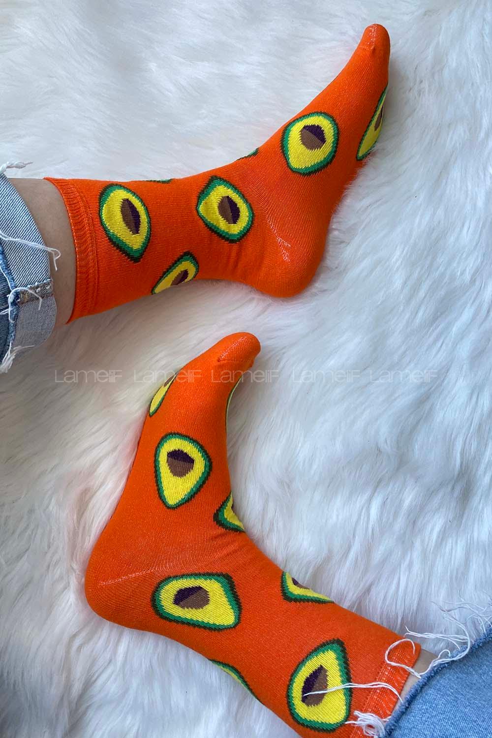 Modalamelif Avakado İşlemeli Soket Çorap Oranj