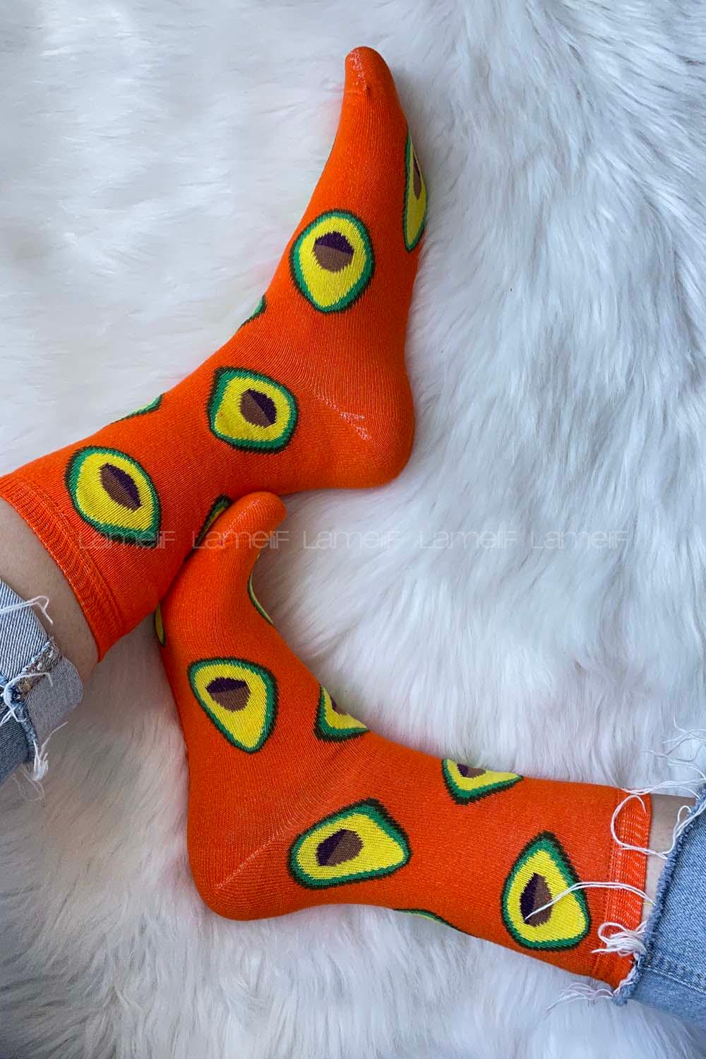 Modalamelif Avakado İşlemeli Soket Çorap Oranj