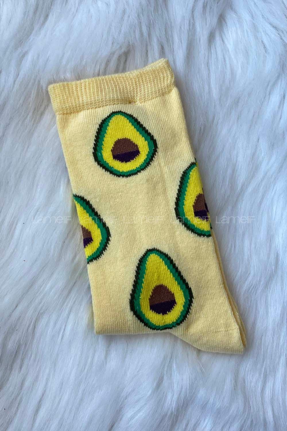 Modalamelif Avakado İşlemeli Soket Çorap Soft Sarı