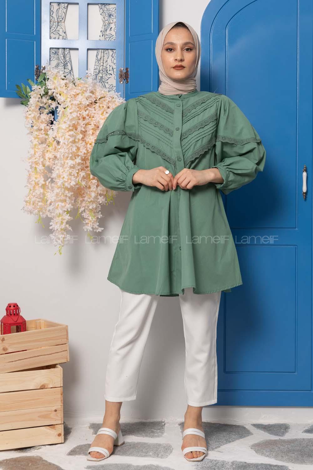 Modalamelif Balon Kol Gipeli Gömlek Tunik Çağla