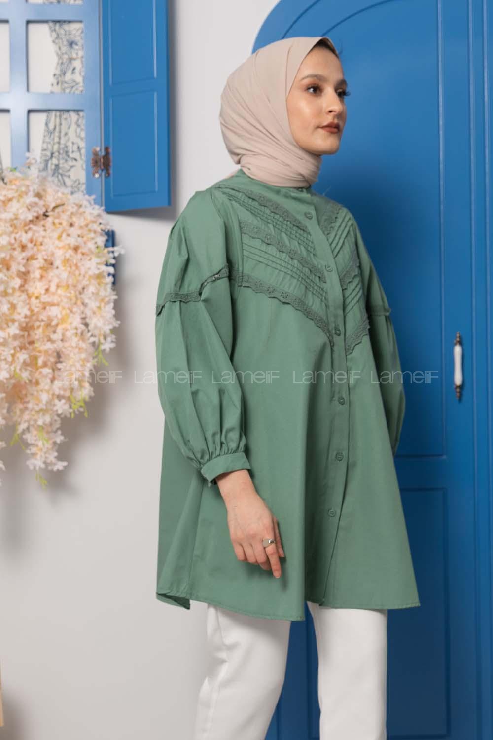 Modalamelif Balon Kol Gipeli Gömlek Tunik Çağla