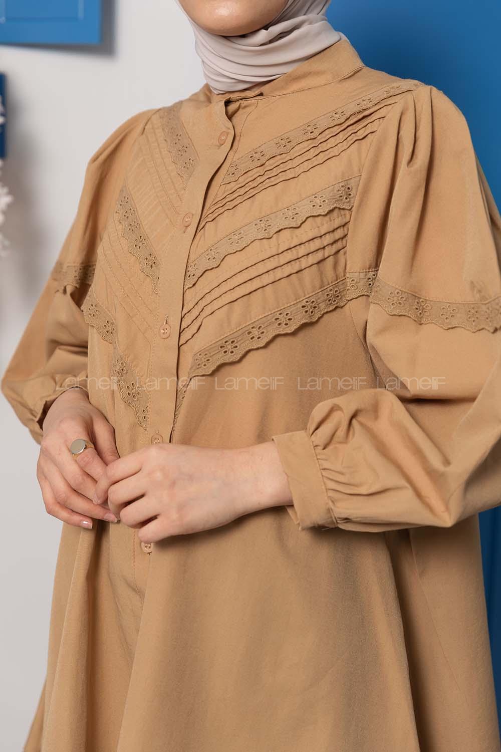 Modalamelif Balon Kol Gipeli Gömlek Tunik Camel