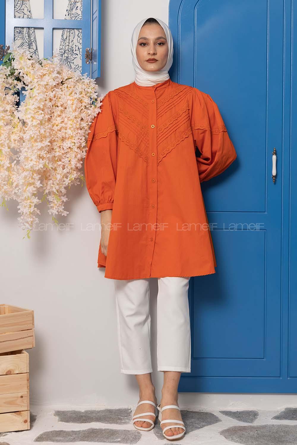 Modalamelif Balon Kol Gipeli Gömlek Tunik Oranj