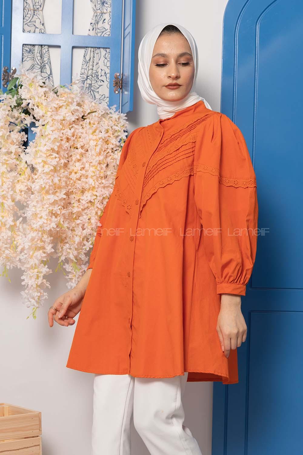 Modalamelif Balon Kol Gipeli Gömlek Tunik Oranj