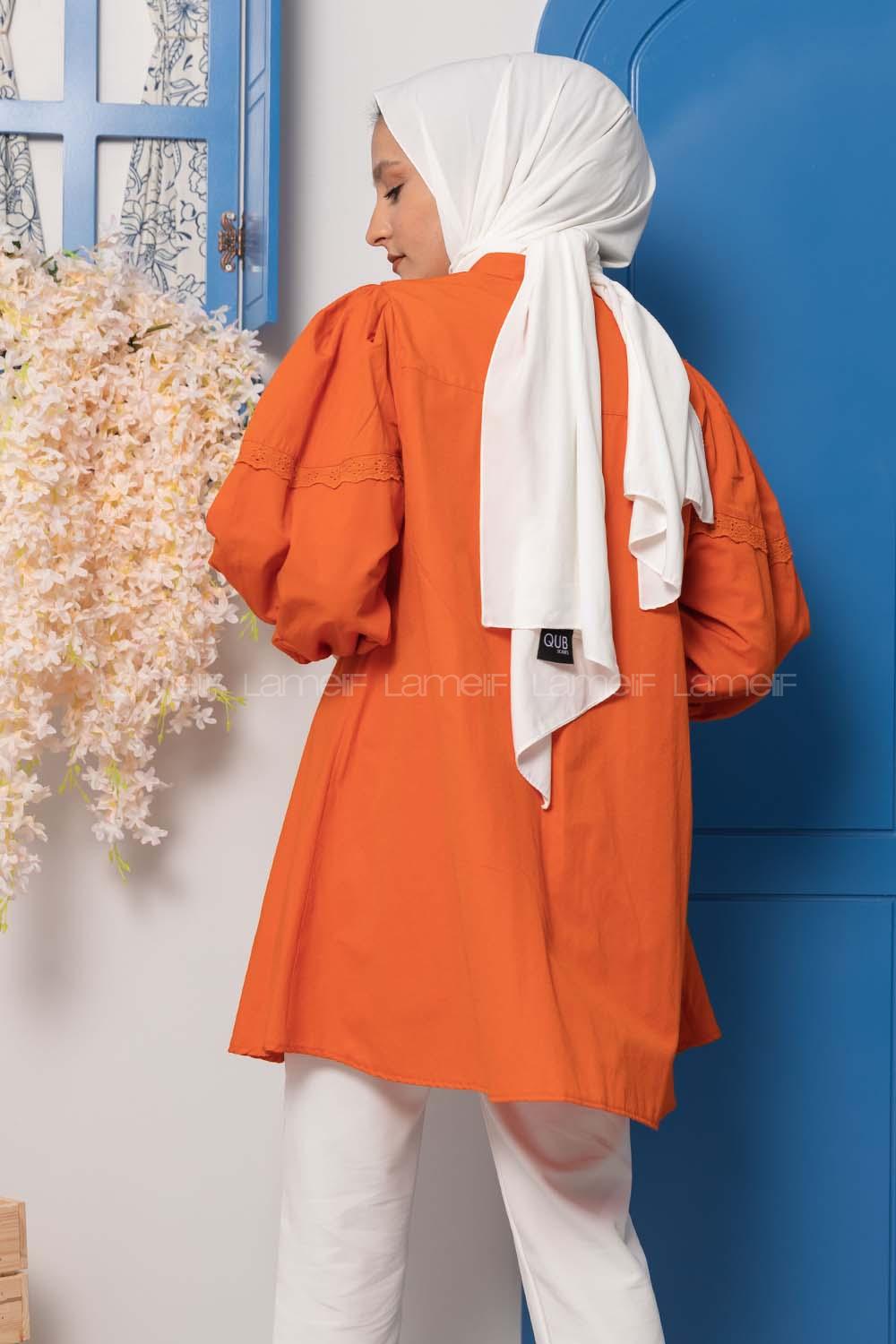 Modalamelif Balon Kol Gipeli Gömlek Tunik Oranj