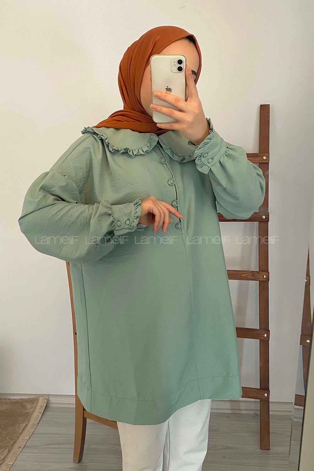 Modalamelif Bebe Yaka Fırfırlı Tunik Çağla Yeşili