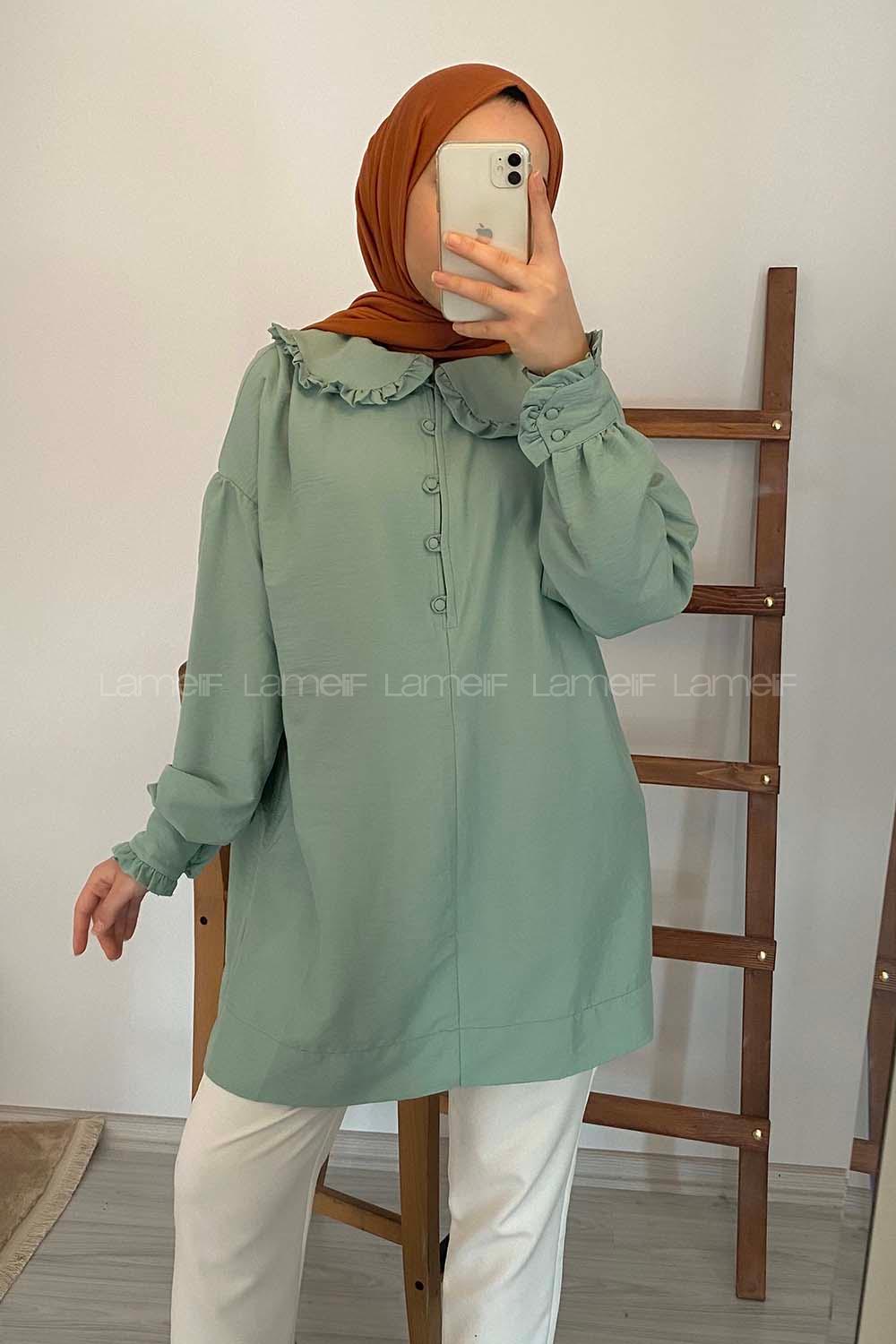 Modalamelif Bebe Yaka Fırfırlı Tunik Çağla Yeşili