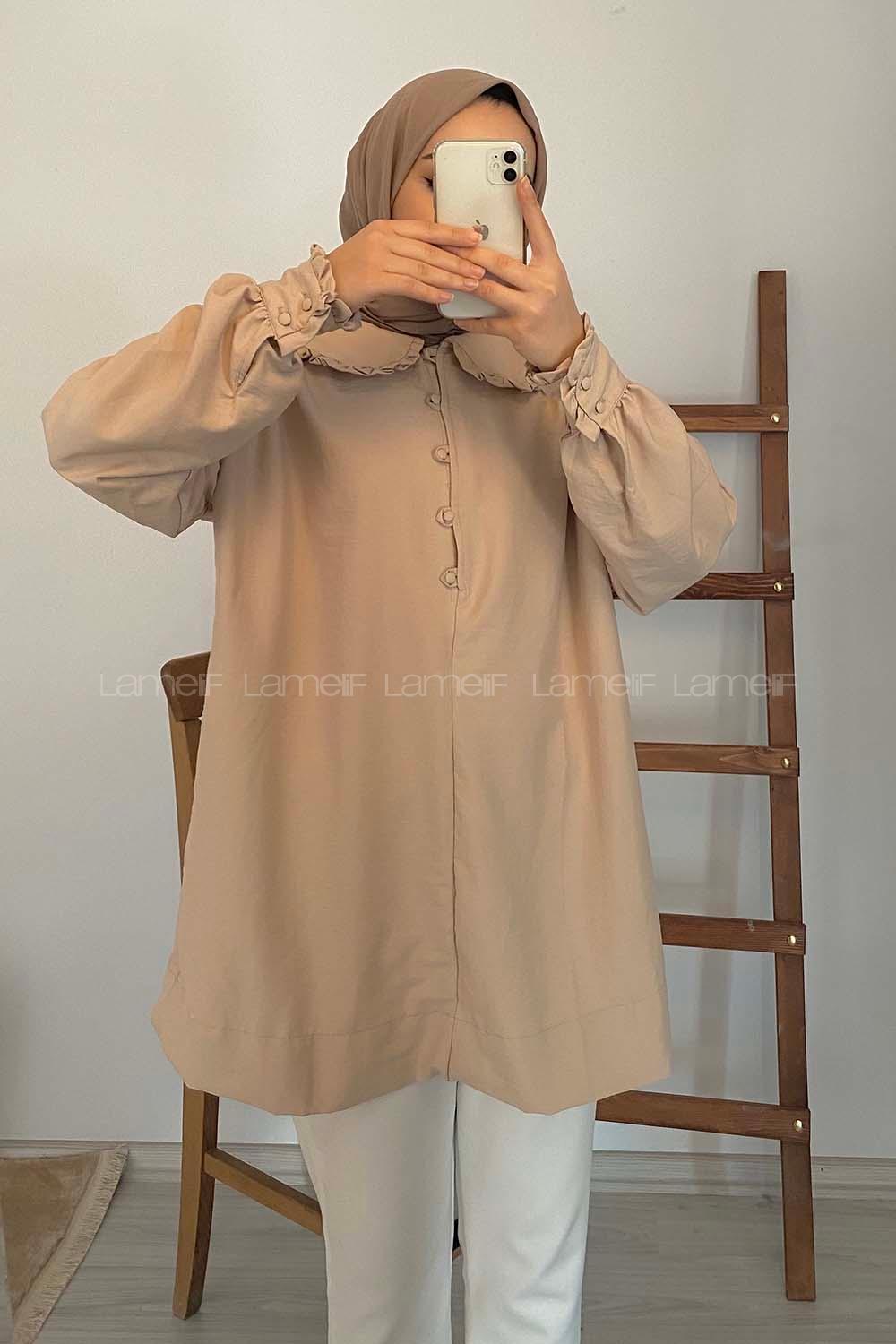 Modalamelif Bebe Yaka Fırfırlı Tunik Camel