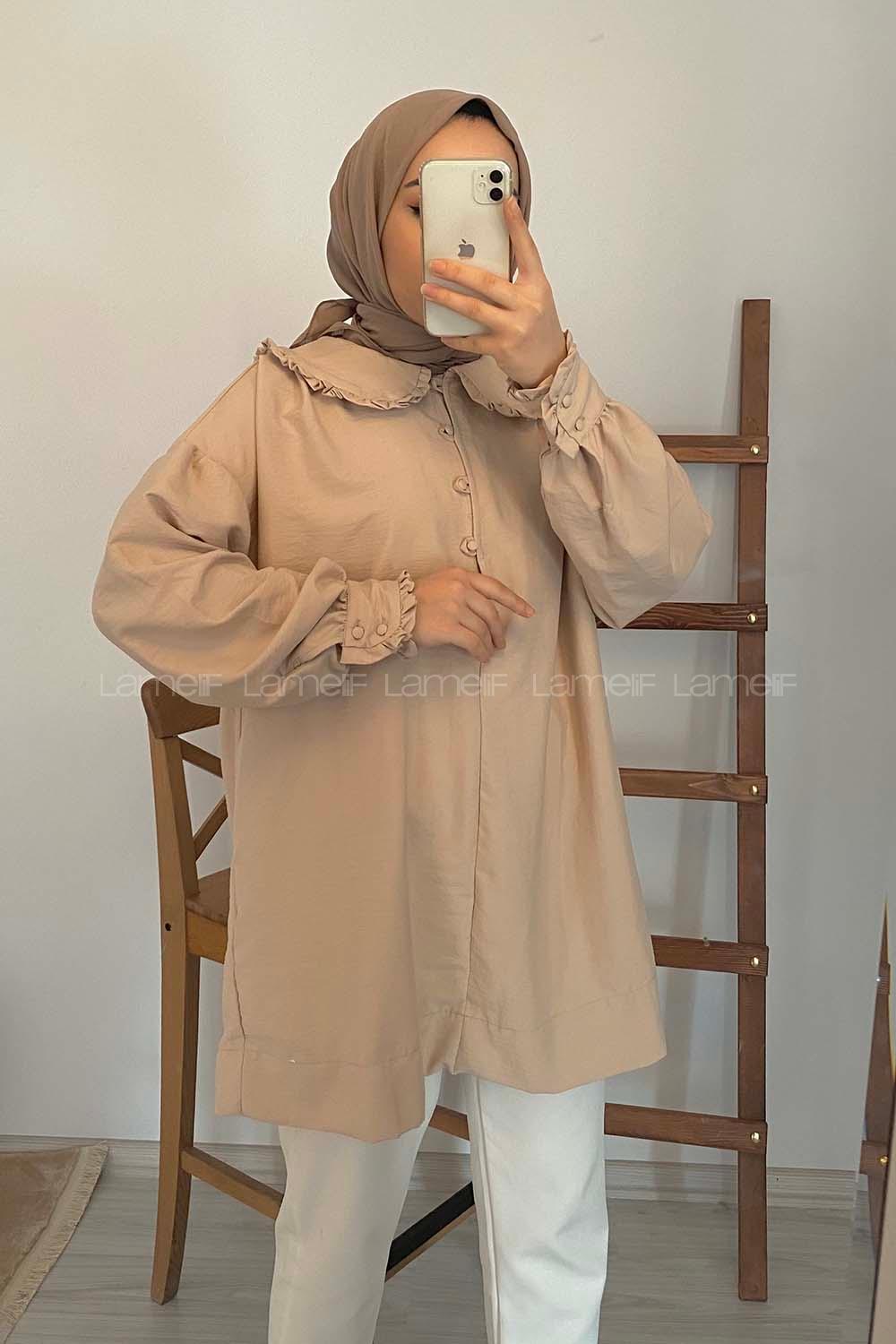 Modalamelif Bebe Yaka Fırfırlı Tunik Camel