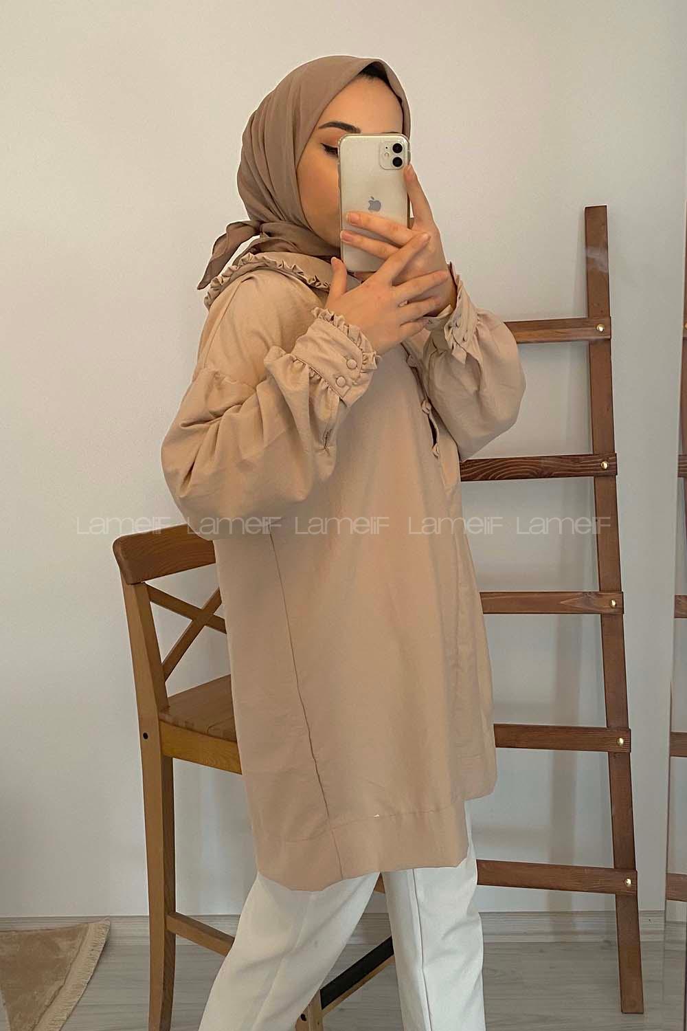 Modalamelif Bebe Yaka Fırfırlı Tunik Camel