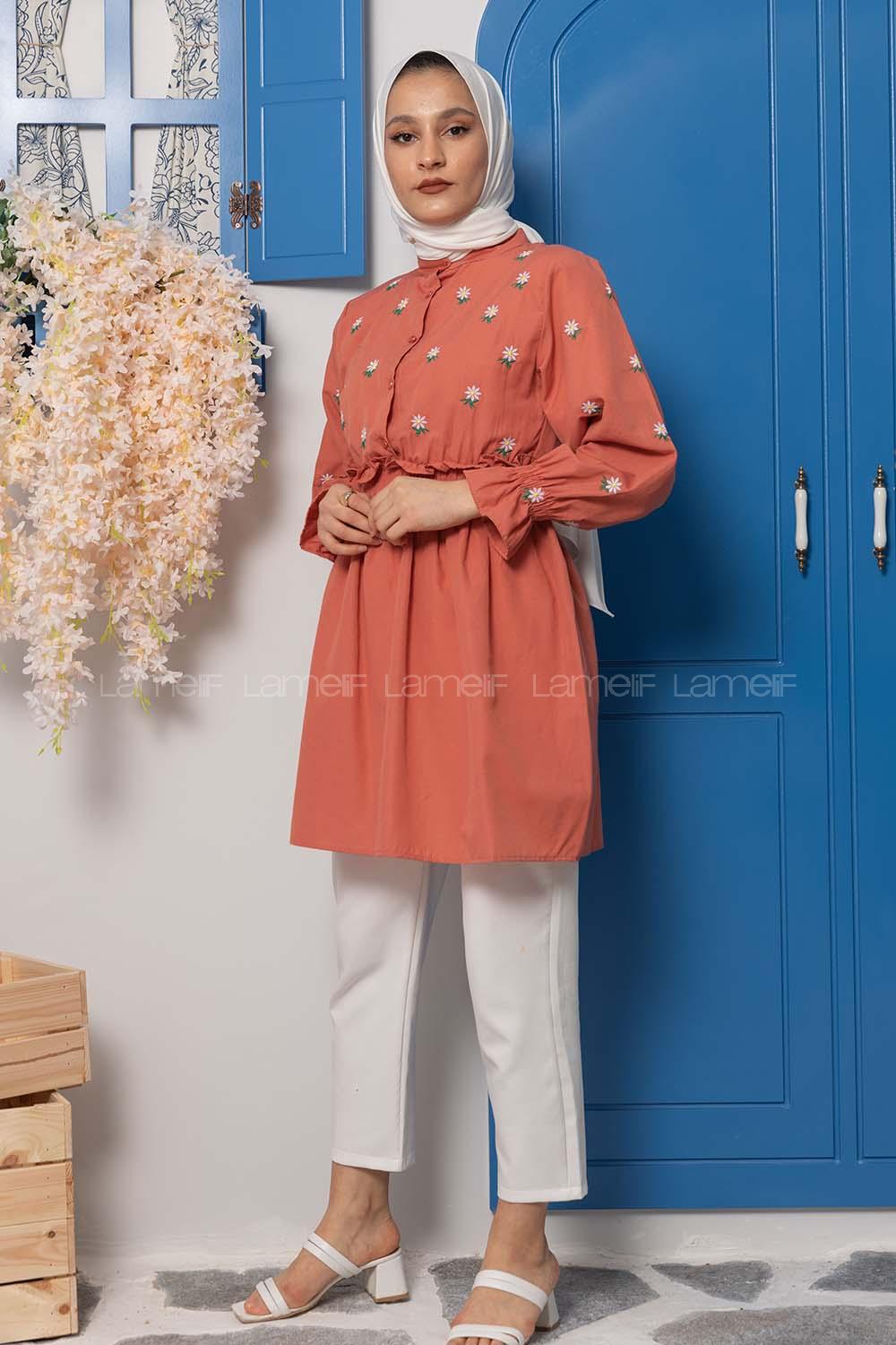 Modalamelif Bel Lastikli Nakışlı Tunik Gül