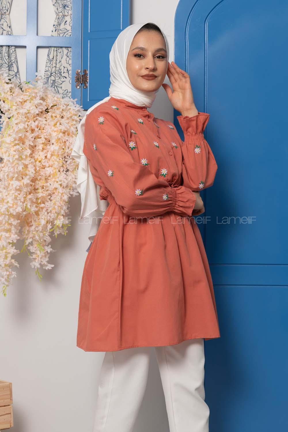 Modalamelif Bel Lastikli Nakışlı Tunik Gül