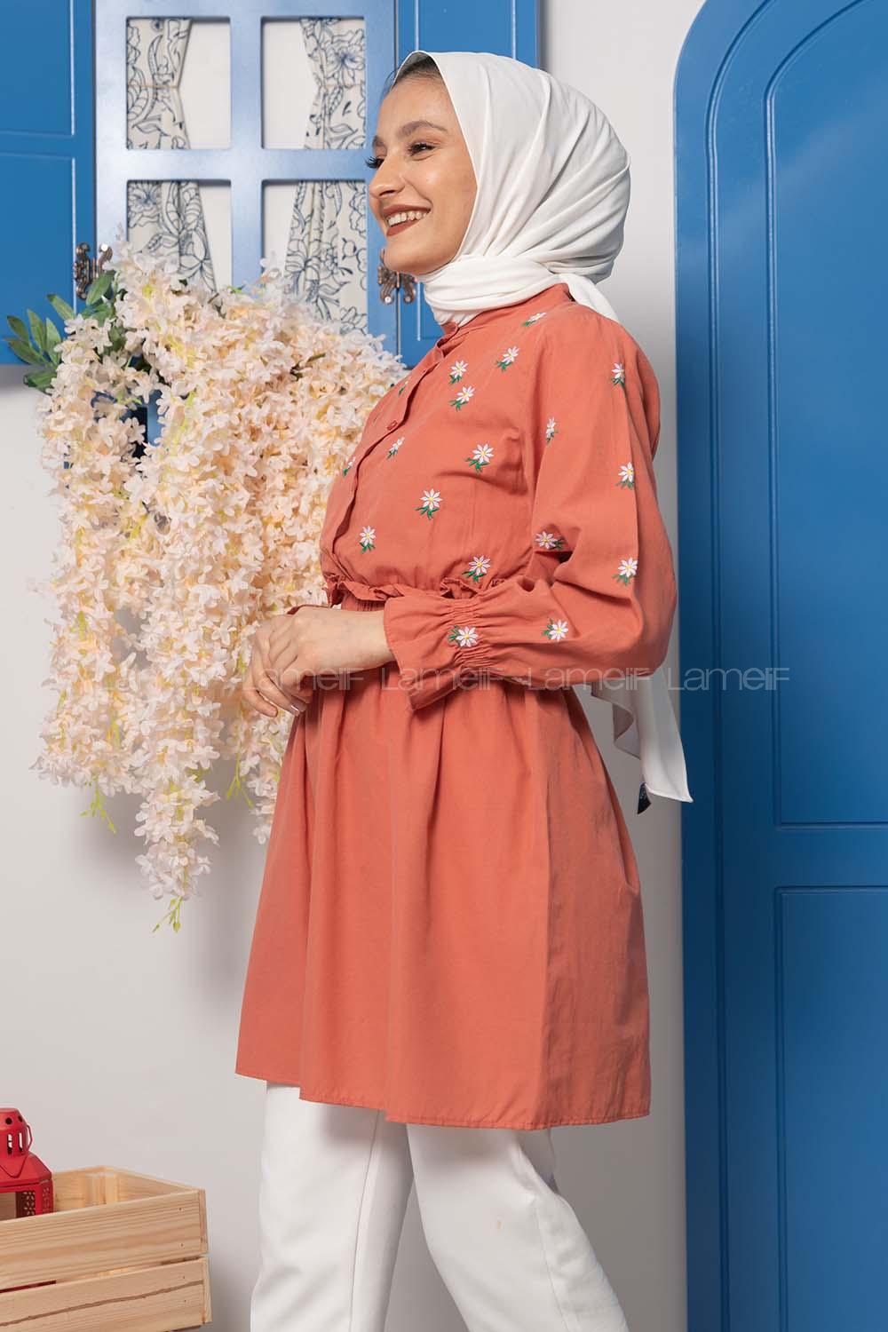 Modalamelif Bel Lastikli Nakışlı Tunik Gül