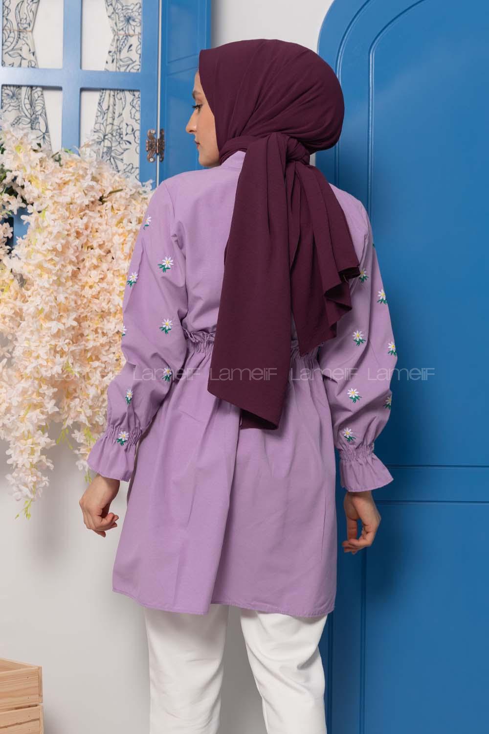 Modalamelif Bel Lastikli Nakışlı Tunik Lila