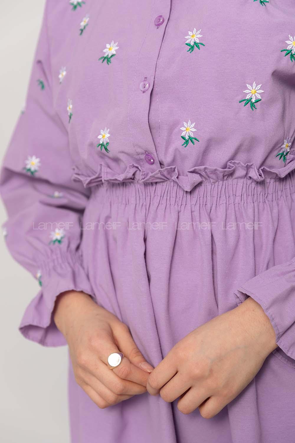 Modalamelif Bel Lastikli Nakışlı Tunik Lila