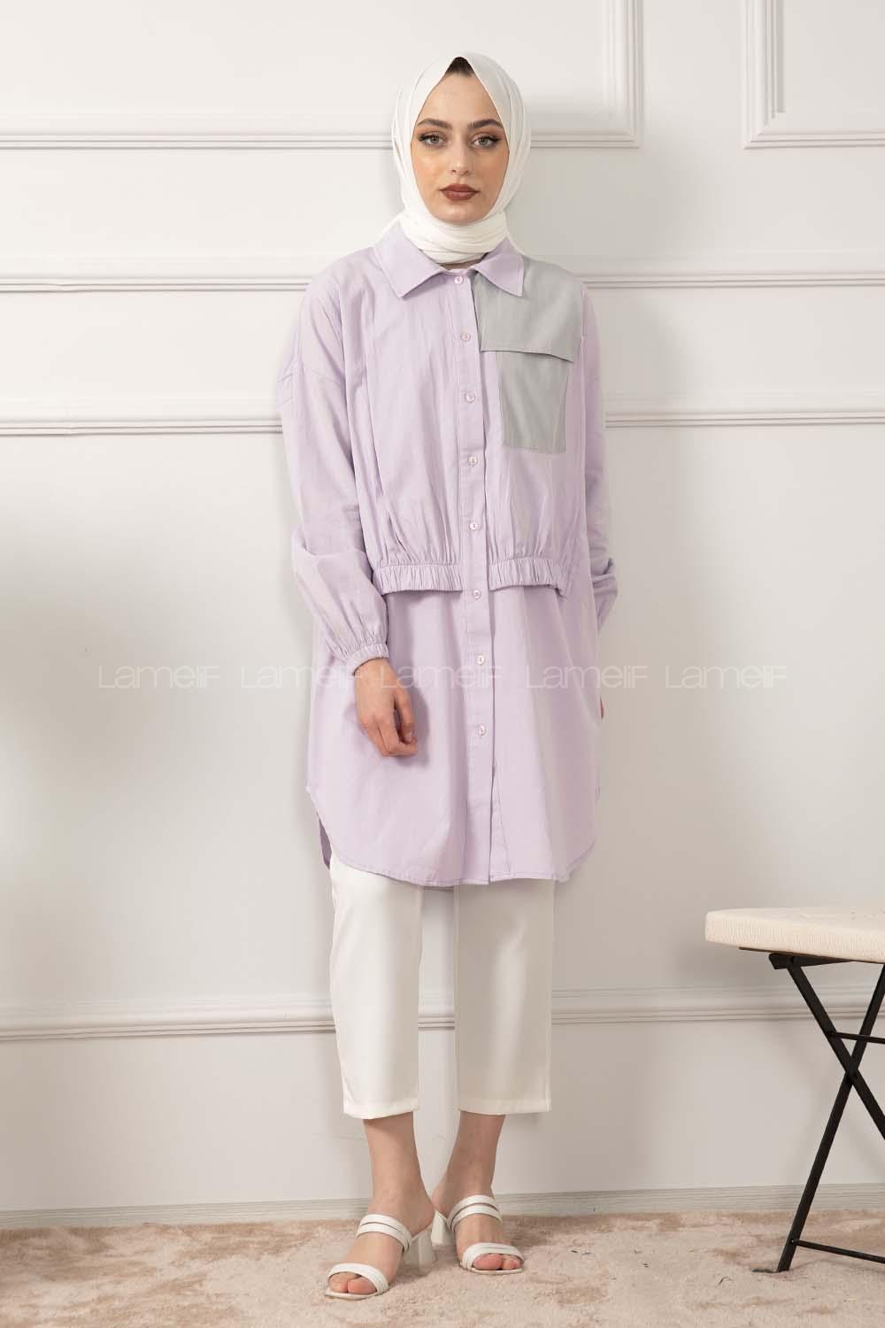 Modalamelif Cep Garnili Gömlek Lila