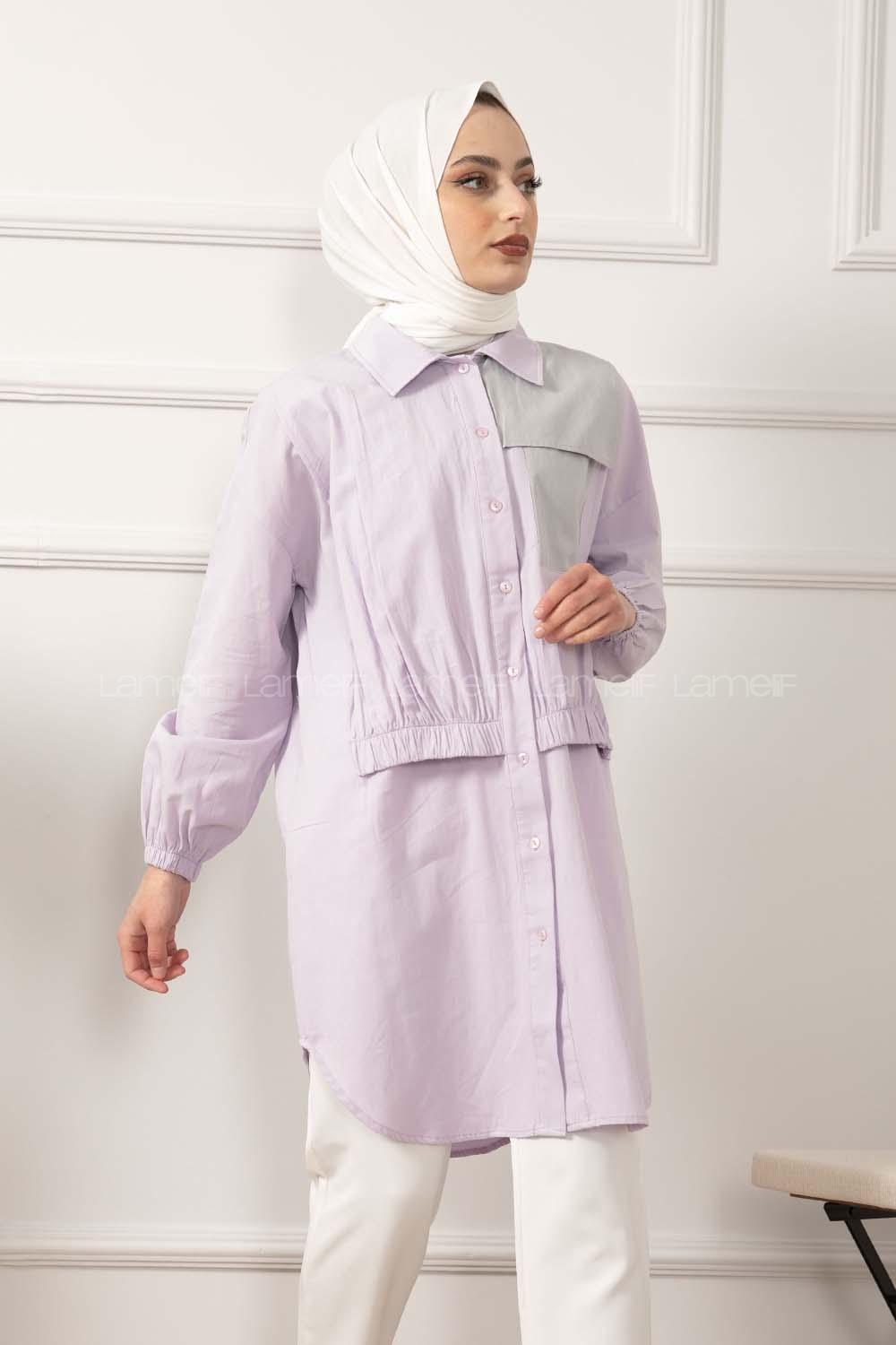 Modalamelif Cep Garnili Gömlek Lila