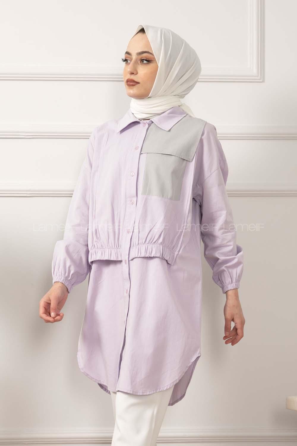 Modalamelif Cep Garnili Gömlek Lila