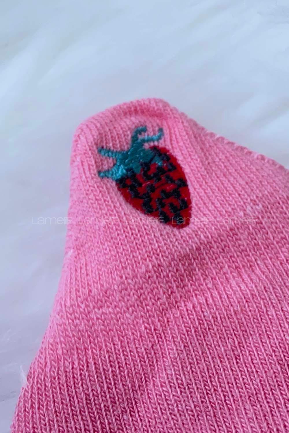 Modalamelif Çilek İşlemeli Patik Çorap Pudra