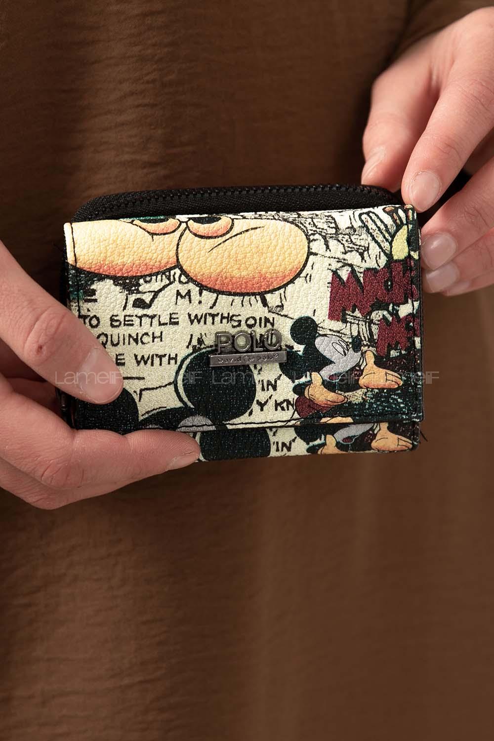 Modalamelif David Polo Mickey Desenli Cüzdan Siyah