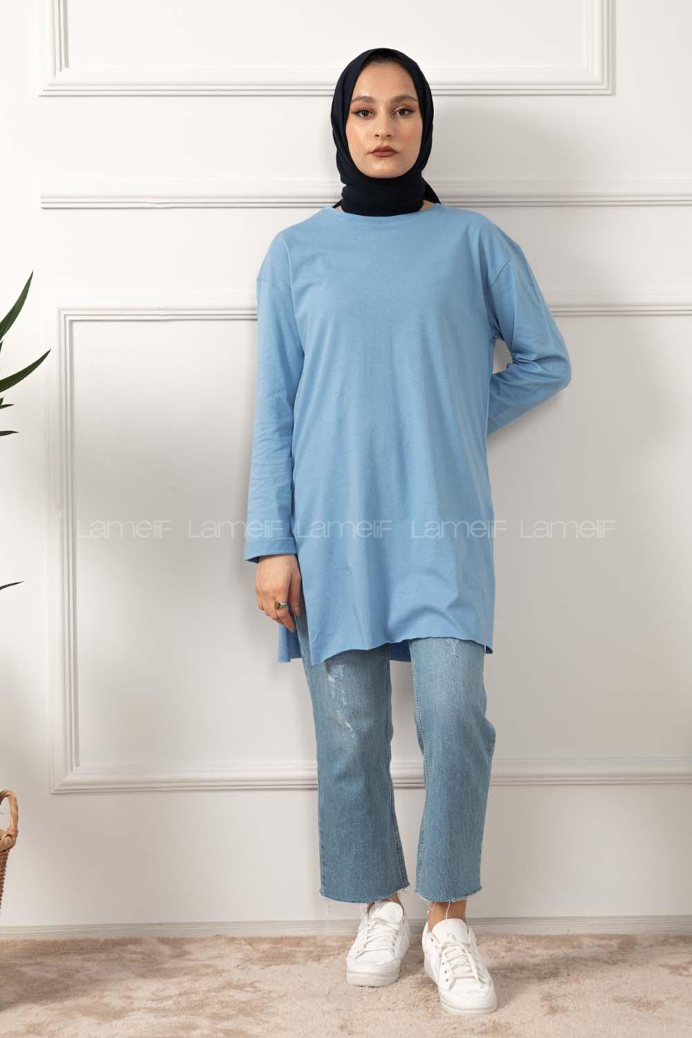 Modalamelif Düz Renk Yırtmaçlı Sweatshirt Açık Mavi