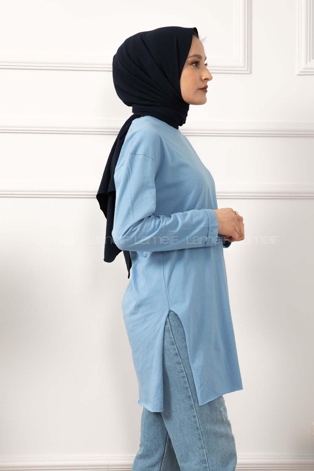 Modalamelif Düz Renk Yırtmaçlı Sweatshirt Açık Mavi