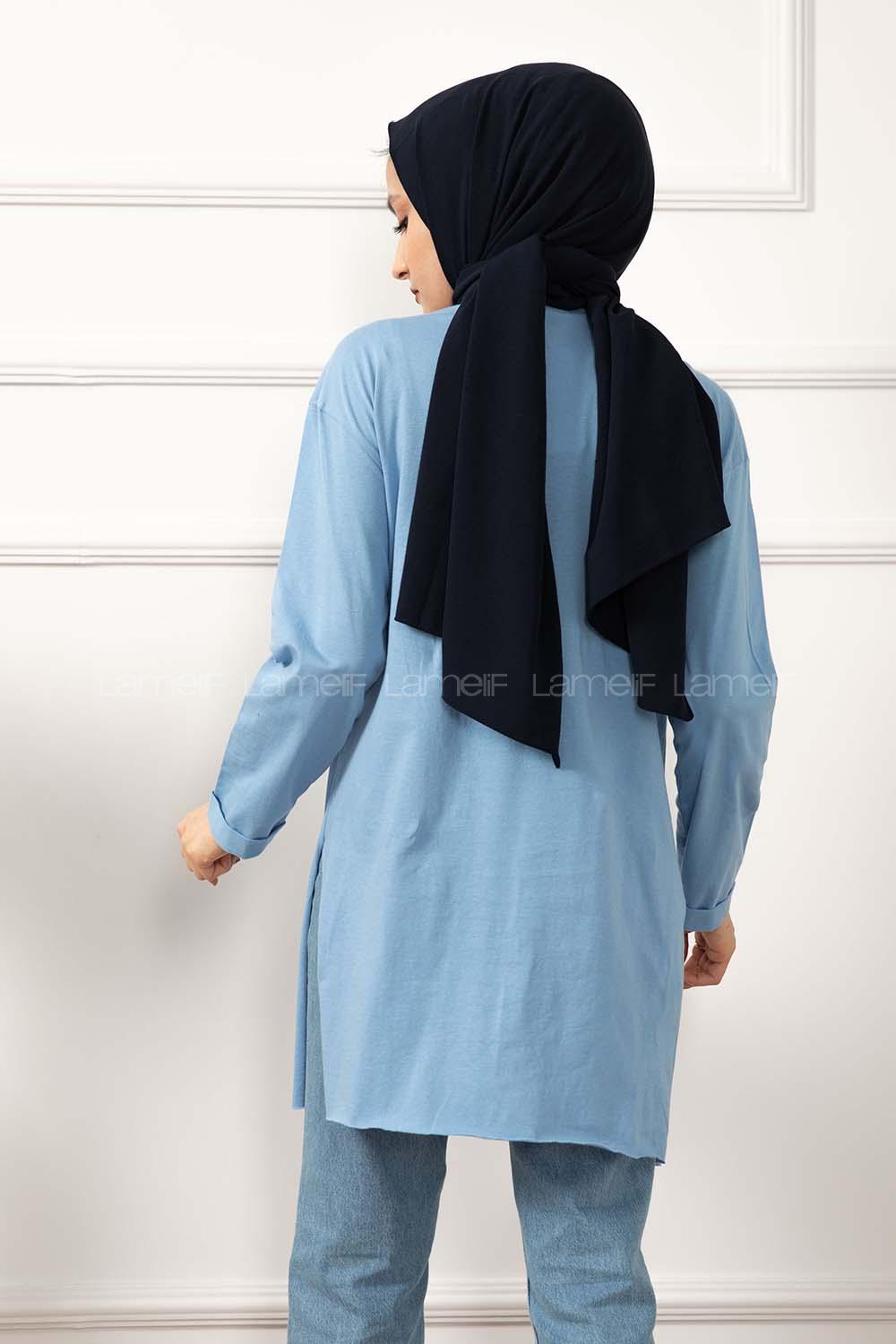 Modalamelif Düz Renk Yırtmaçlı Sweatshirt Açık Mavi