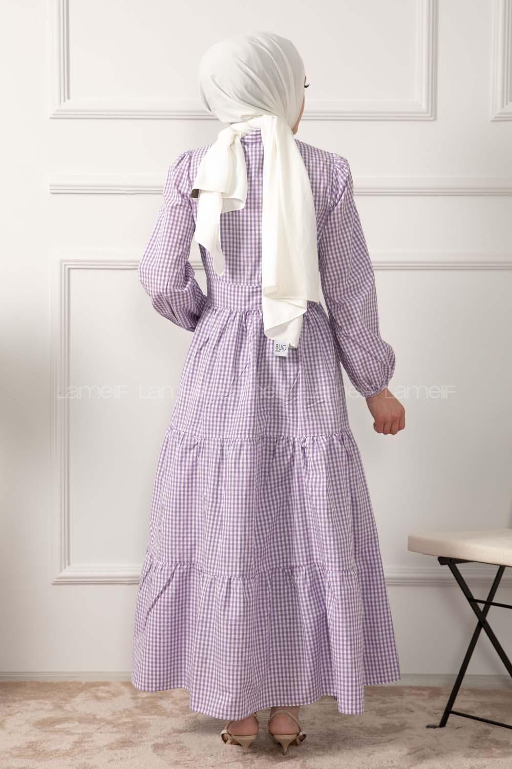 Modalamelif Hakim Yaka Pötikare Elbise Lila