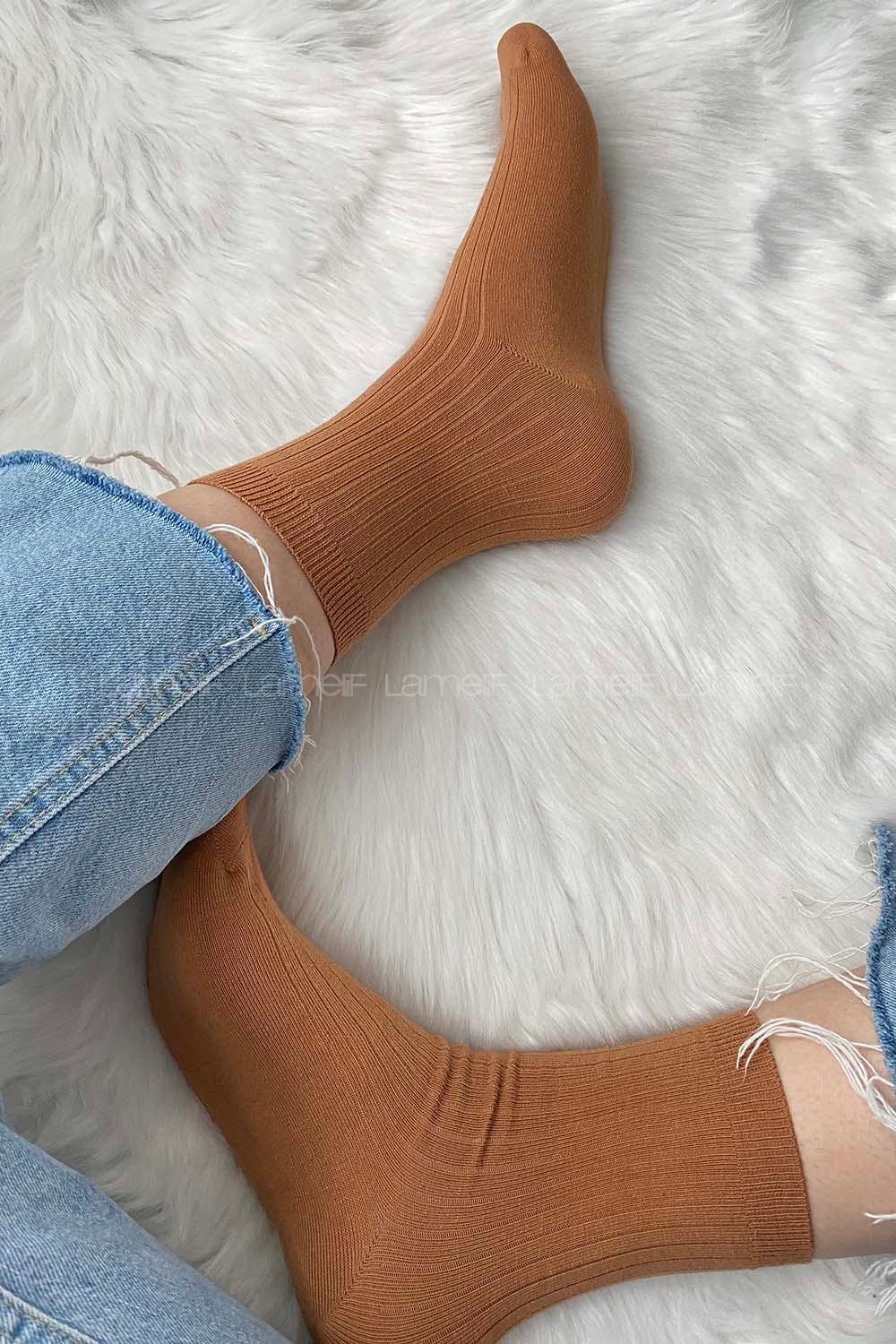 Modalamelif İnce Fitilli Karamel Çorap