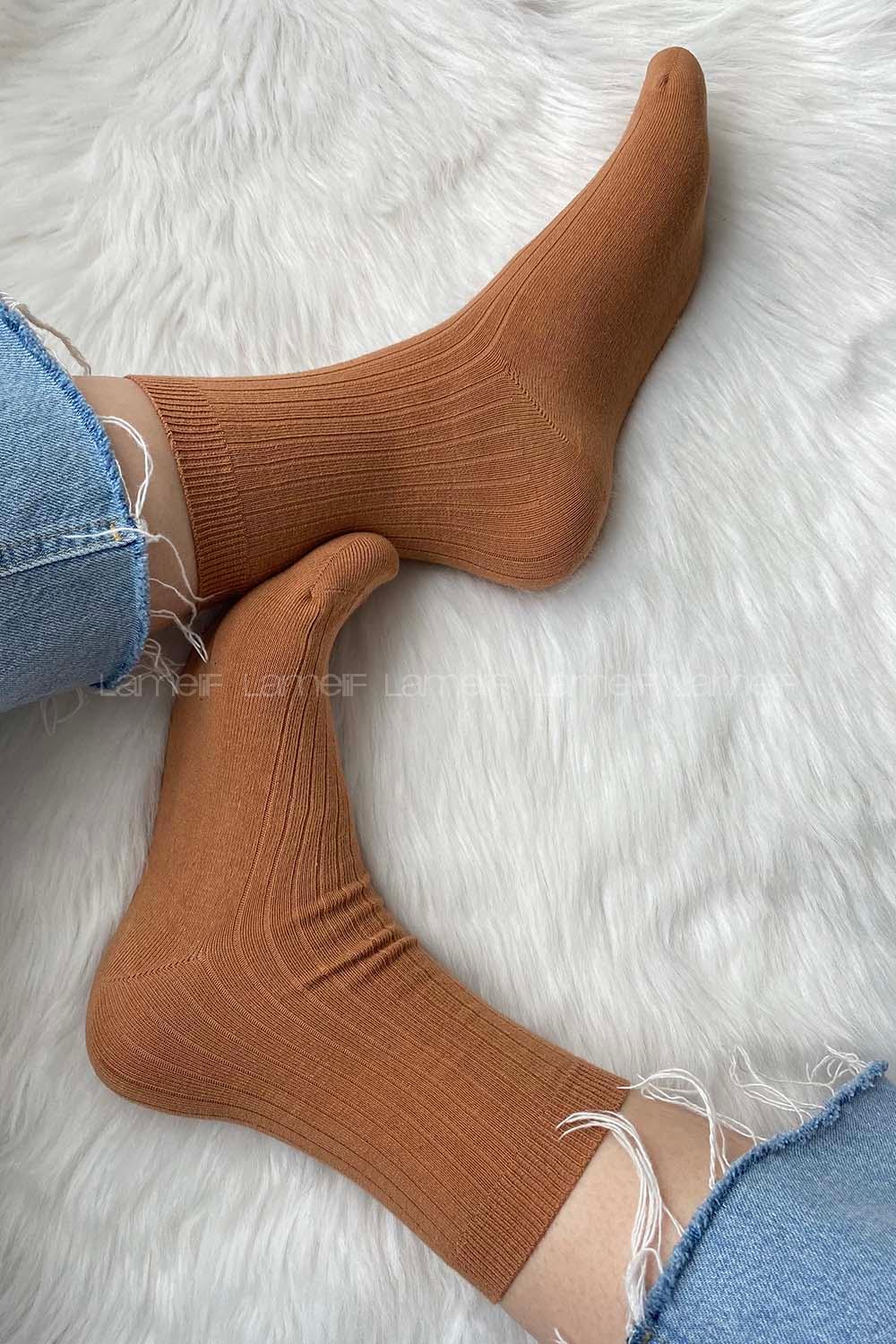 Modalamelif İnce Fitilli Karamel Çorap
