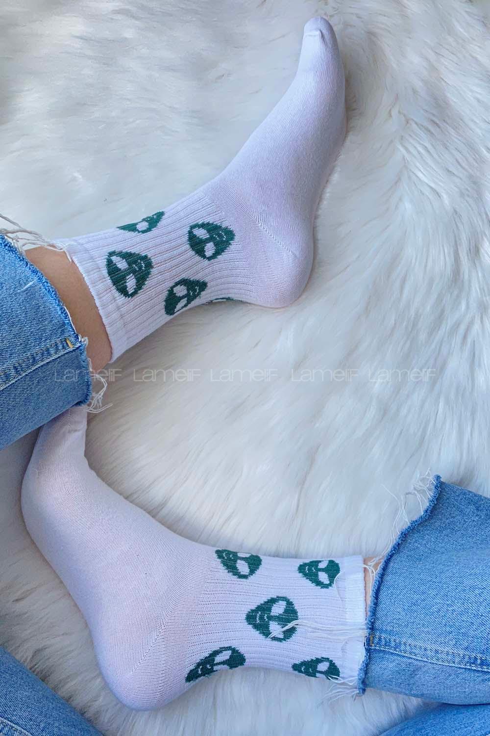 Modalamelif İskelet Desenli Soket Çorap Beyaz