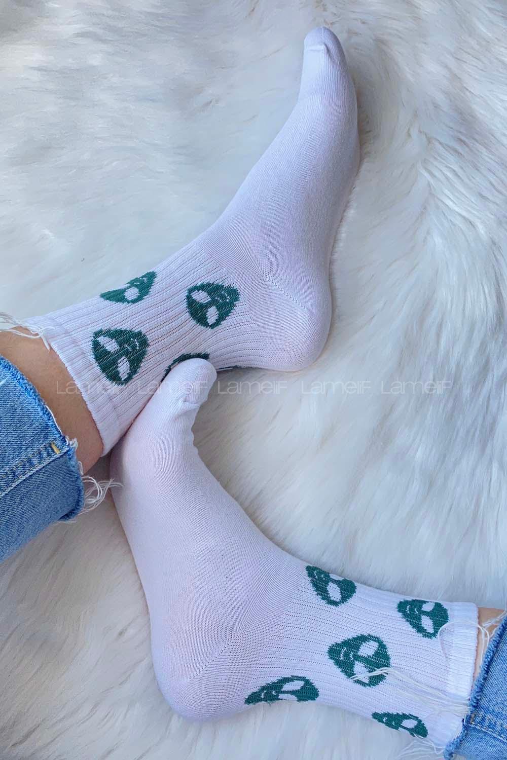 Modalamelif İskelet Desenli Soket Çorap Beyaz