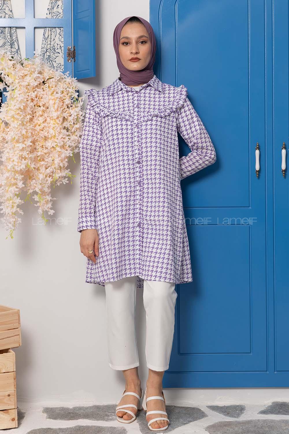 Modalamelif Kazayağı Desen Tunik Lila