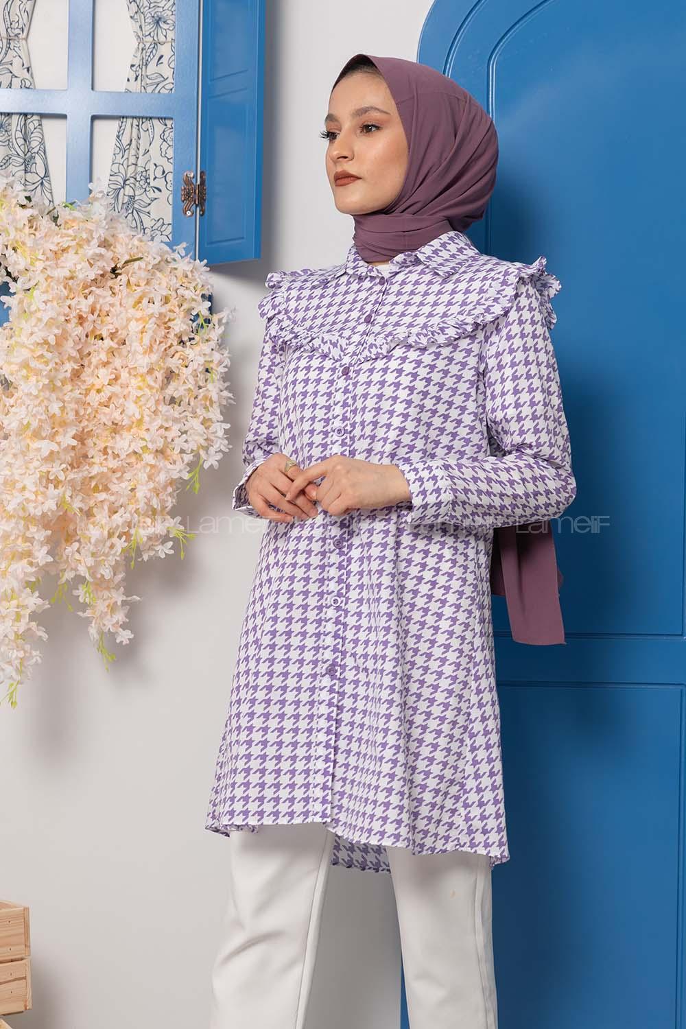 Modalamelif Kazayağı Desen Tunik Lila