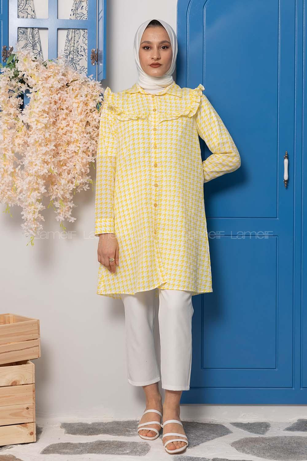 Modalamelif Kazayağı Desen Tunik Sarı