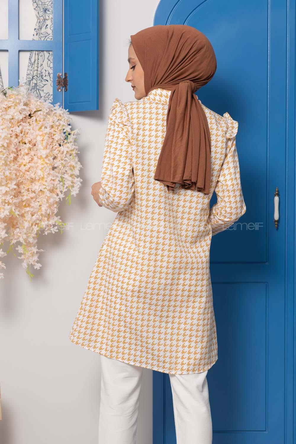 Modalamelif Kazayağı Desen Tunik Sütlü Kahve