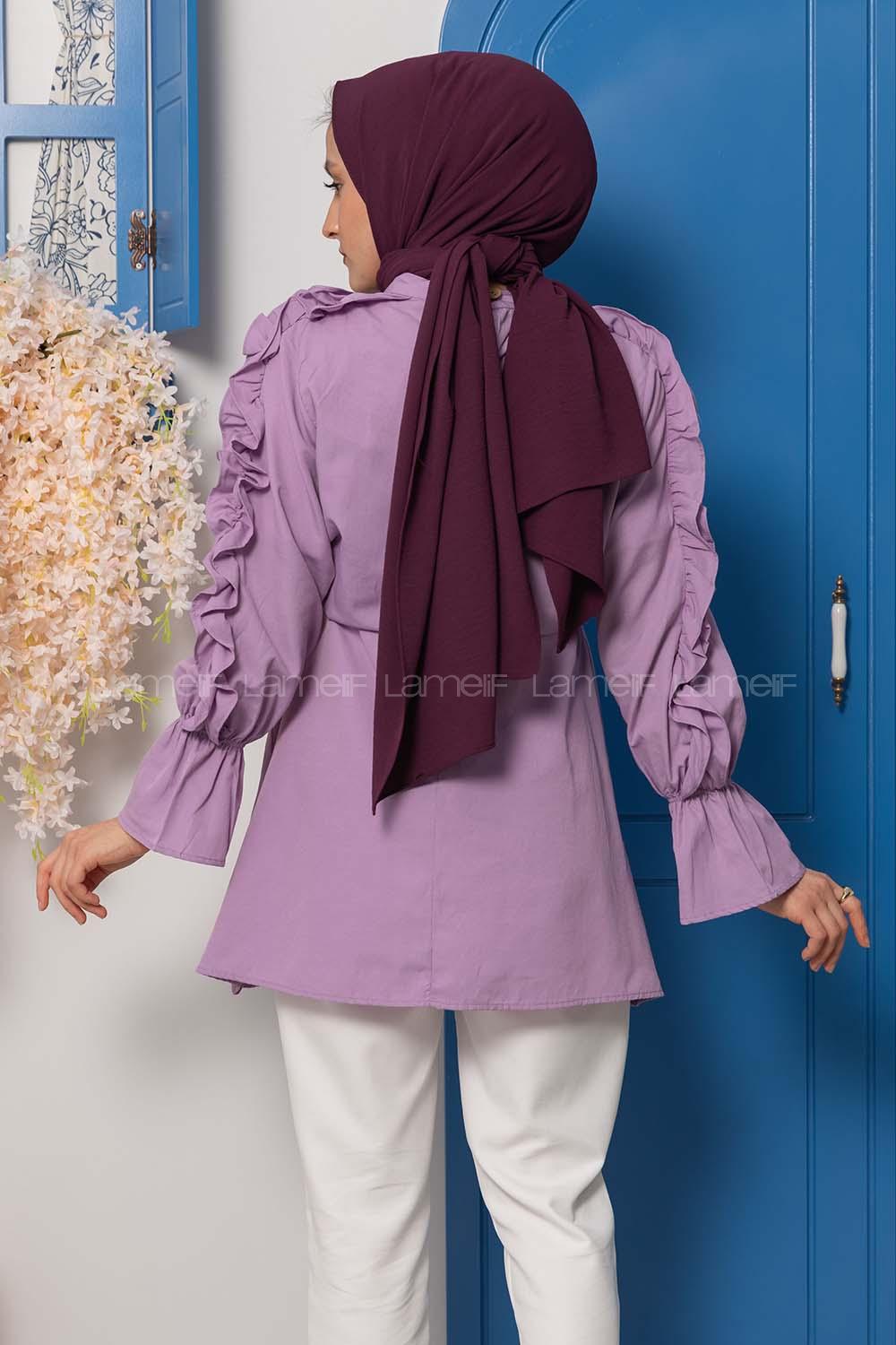 Modalamelif Kol Fırfırlı Kuşaklı Tunik Lila