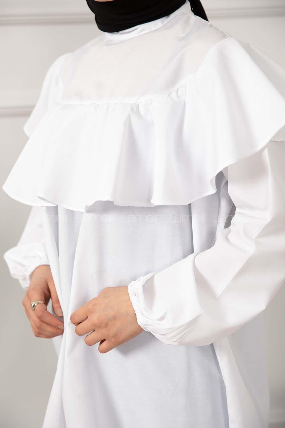 Modalamelif Kol Lastikli Önü Fırfırlı Tunik Ekru